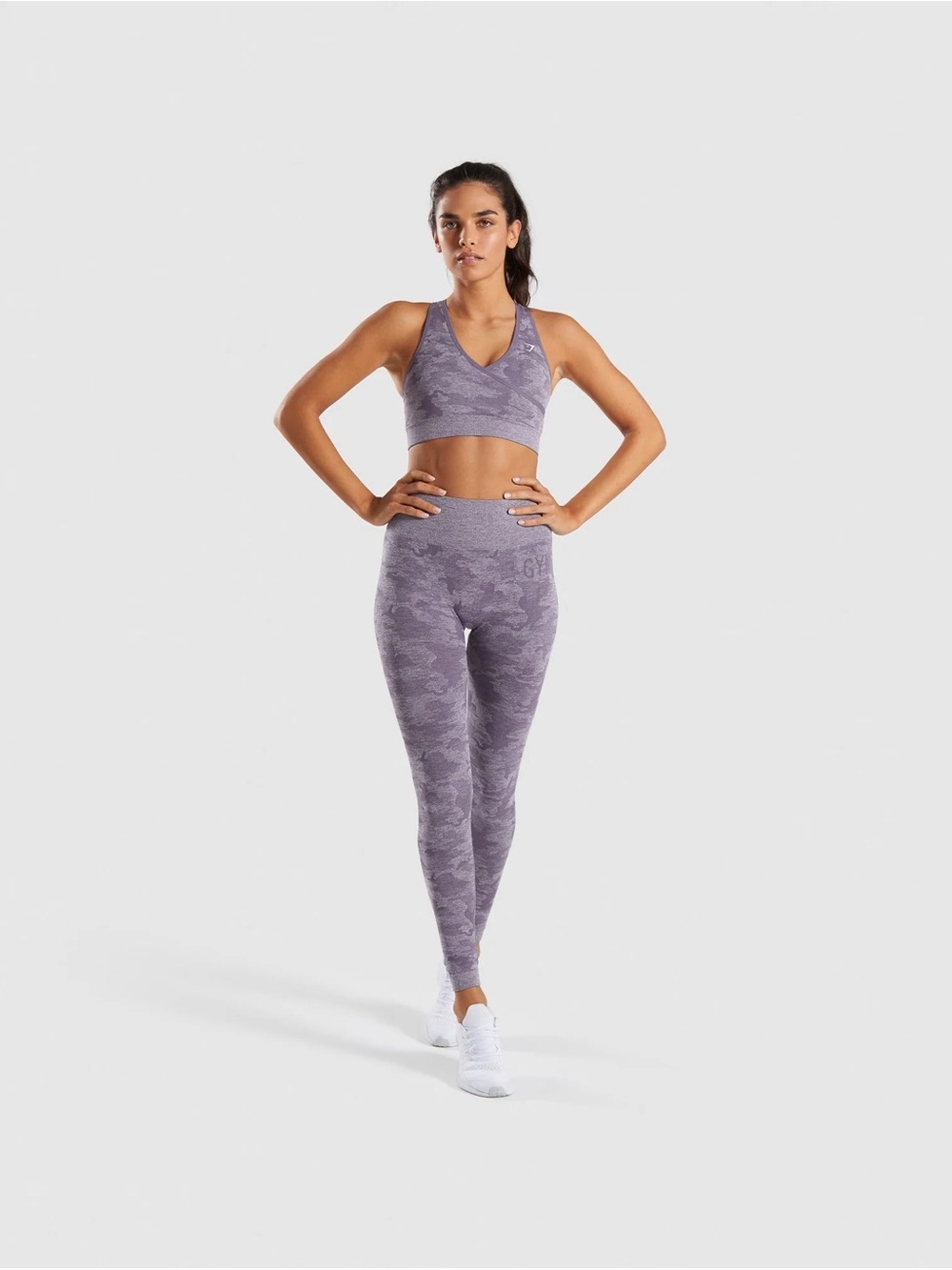 Gymshark Seamless Purple Camo Sports Bra & Legging Set